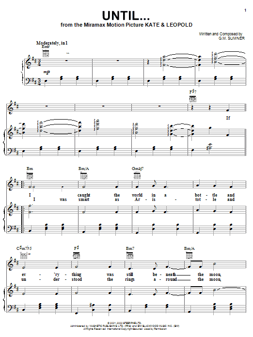 Learn to play Sting Until... sheet music for Piano, Vocal & Guitar Chords (Right-Hand Melody) in minutes. Price: 7.8900$ Sting Until... sheet music notes and chords arranged for Piano, Vocal & Guitar Chords (Right-Hand Melody)