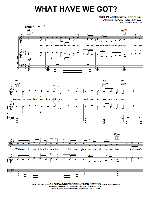 Learn to play Sting What Have We Got? sheet music for Piano, Vocal & Guitar Chords (Right-Hand Melody) in minutes. Price: 7.8900$ Sting What Have We Got? sheet music notes and chords arranged for Piano, Vocal & Guitar Chords (Right-Hand Melody)