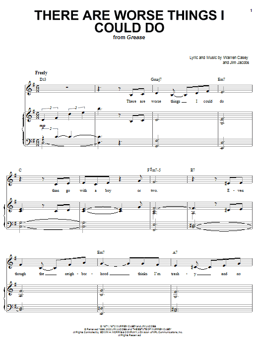 Stockard Channing There Are Worse Things I Could Do (from Grease) sheet music notes and chords. Download Printable PDF.