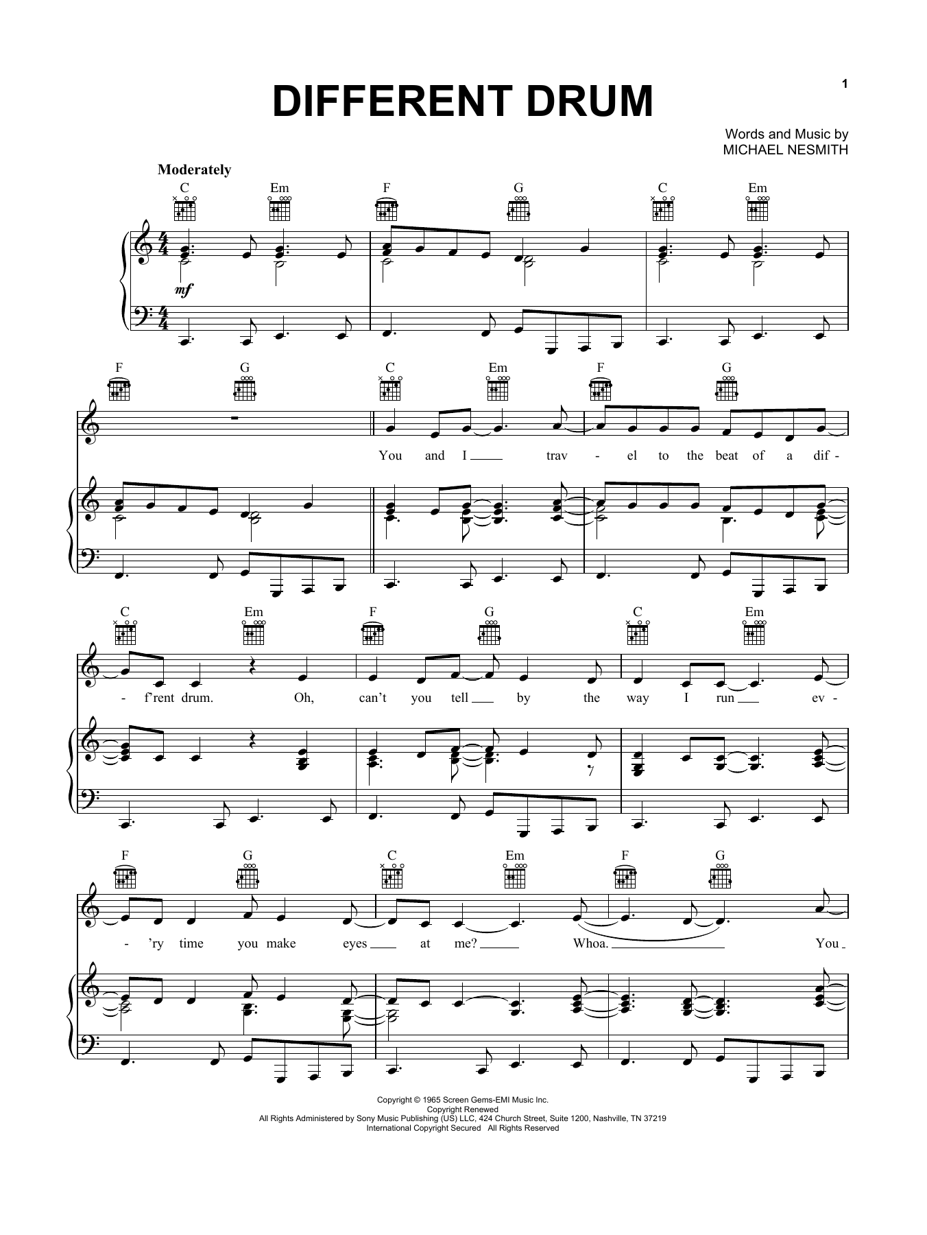 Stone Poneys and Linda Ronstadt Different Drum sheet music notes and chords. Download Printable PDF.