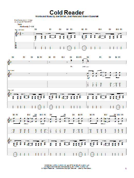 Learn to play Stone Sour Cold Reader sheet music for Guitar Tab in minutes. Price: 7.8900$ Stone Sour Cold Reader sheet music notes and chords arranged for Guitar Tab