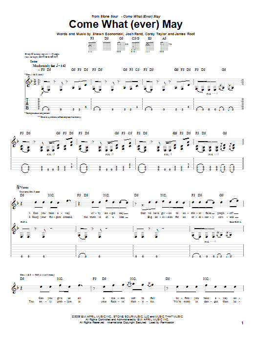 Learn to play Stone Sour Come What(ever) May sheet music for Guitar Tab in minutes. Price: 7.8900$ Stone Sour Come What(ever) May sheet music notes and chords arranged for Guitar Tab