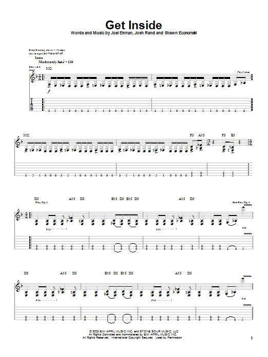 Learn to play Stone Sour Get Inside sheet music for Guitar Tab in minutes. Price: 7.8900$ Stone Sour Get Inside sheet music notes and chords arranged for Guitar Tab