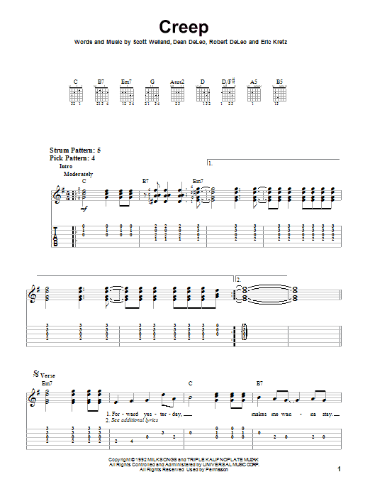 Stone Temple Pilots Creep sheet music notes and chords. Download Printable PDF.