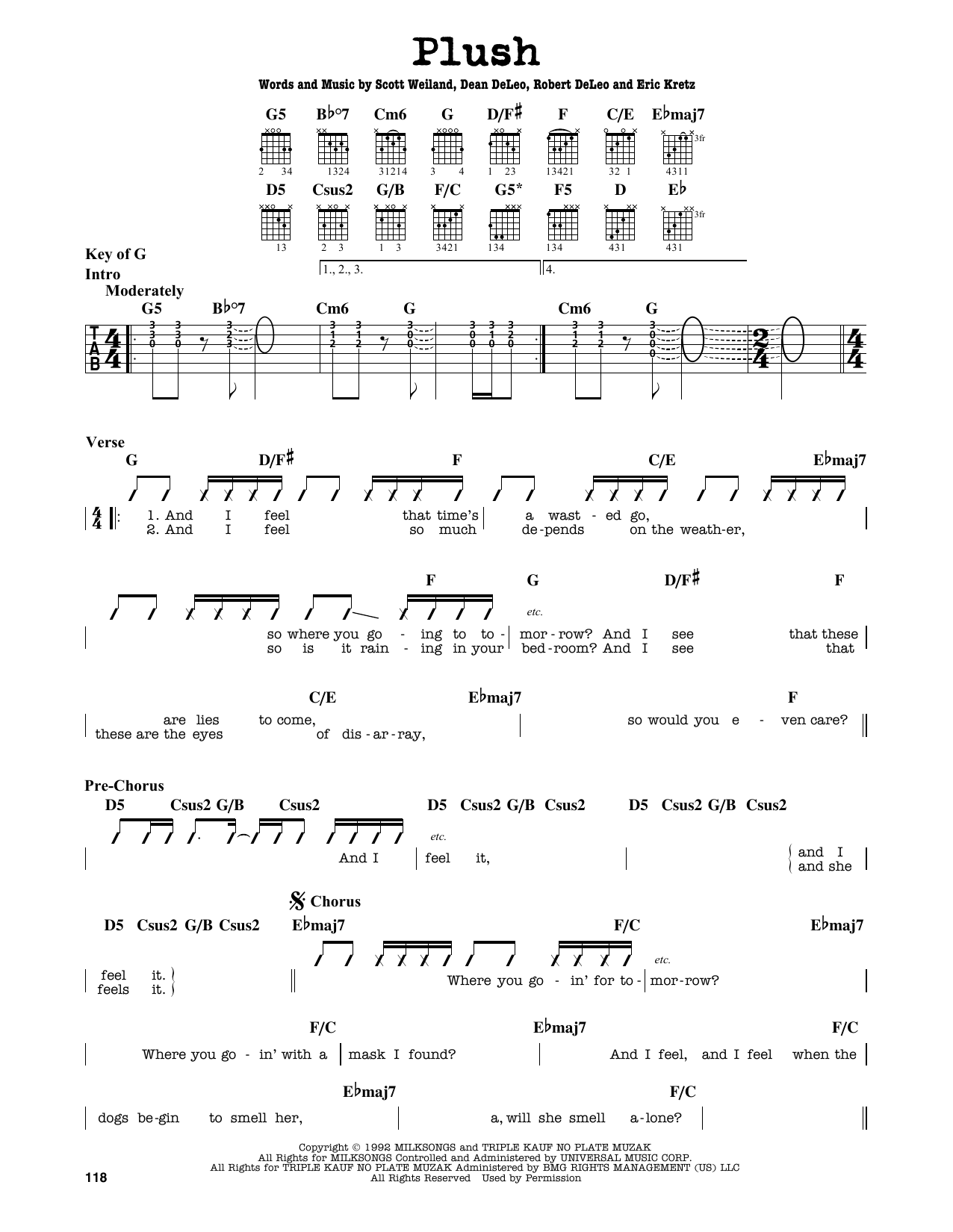 Stone Temple Pilots Plush sheet music notes and chords. Download Printable PDF.