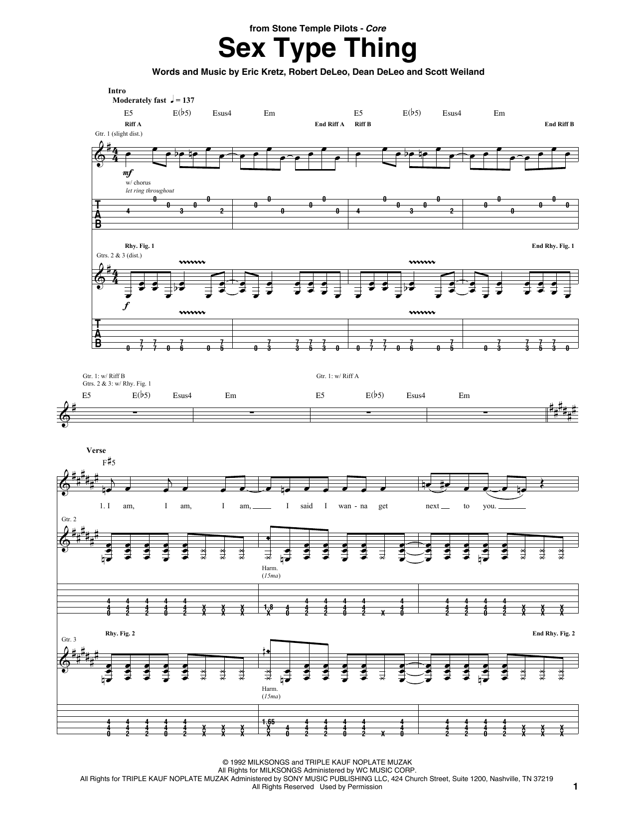 Learn to play Stone Temple Pilots Sex Type Thing sheet music for Guitar Tab in minutes. Price: 7.8900$ Stone Temple Pilots Sex Type Thing sheet music notes and chords arranged for Guitar Tab