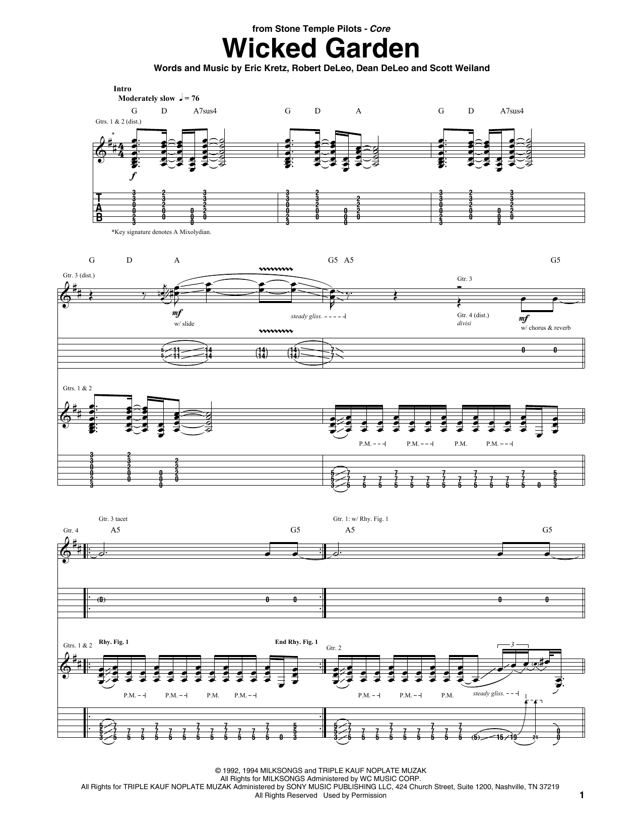 Stone Temple Pilots Wicked Garden sheet music notes and chords. Download Printable PDF.