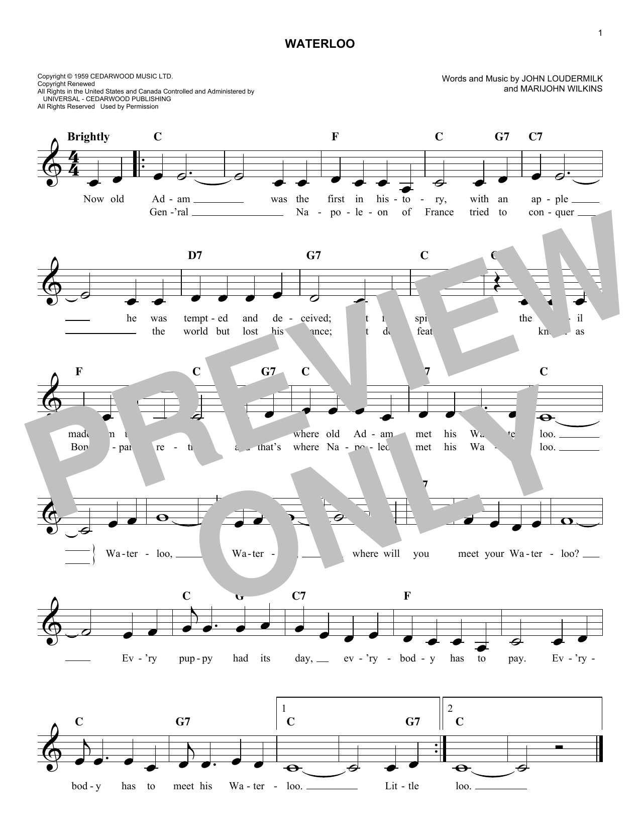 Stonewall Jackson Waterloo sheet music notes and chords. Download Printable PDF.