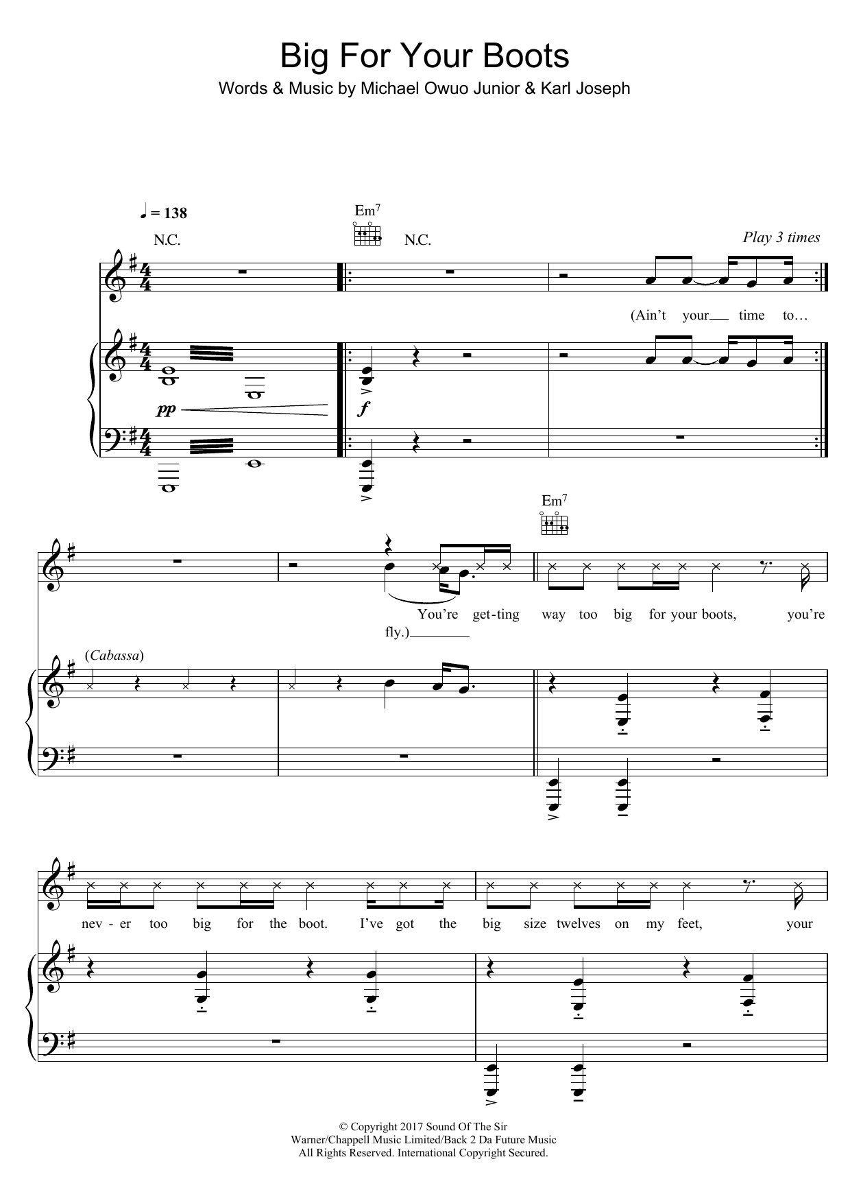 Learn to play Stormzy Big For Your Boots sheet music for Piano, Vocal & Guitar Chords in minutes. Price: 7.8900$ Stormzy Big For Your Boots sheet music notes and chords arranged for Piano, Vocal & Guitar Chords