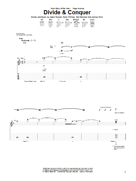 Learn to play Story Of The Year Divide & Conquer sheet music for Guitar Tab in minutes. Price: 7.8900$ Story Of The Year Divide & Conquer sheet music notes and chords arranged for Guitar Tab