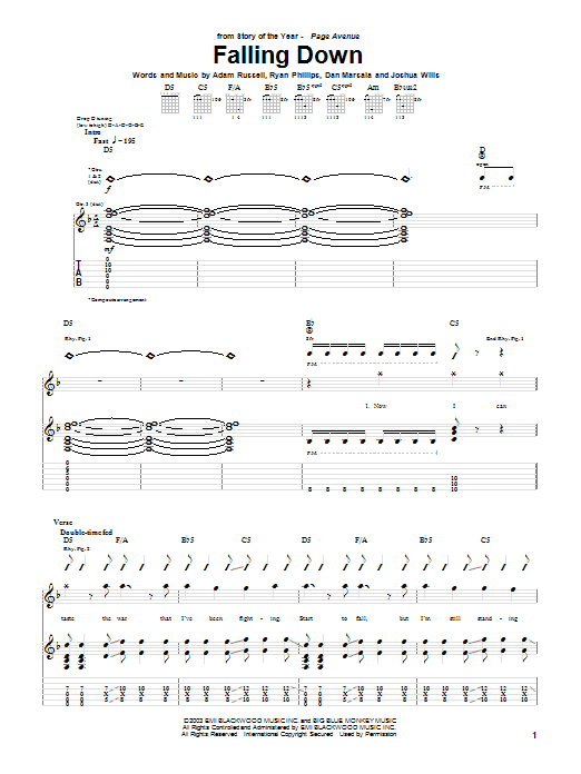 Learn to play Story Of The Year Falling Down sheet music for Guitar Tab in minutes. Price: 7.8900$ Story Of The Year Falling Down sheet music notes and chords arranged for Guitar Tab
