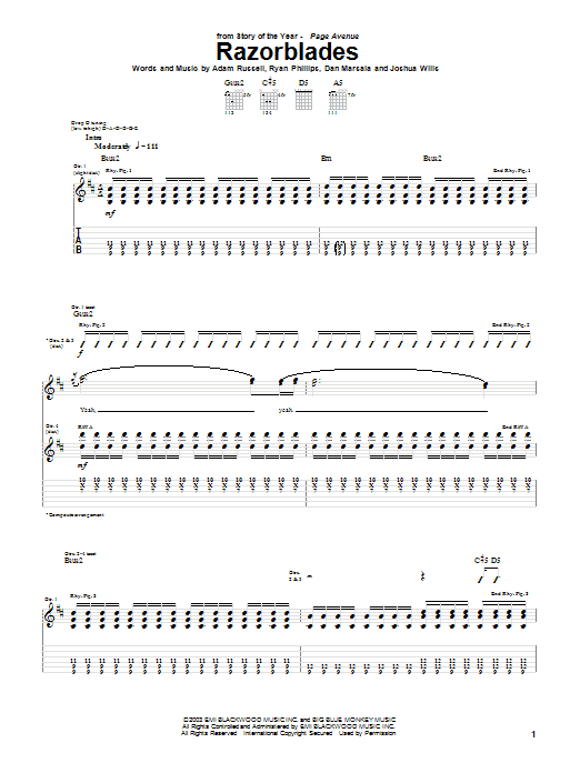 Learn to play Story Of The Year Razorblades sheet music for Guitar Tab in minutes. Price: 7.8900$ Story Of The Year Razorblades sheet music notes and chords arranged for Guitar Tab