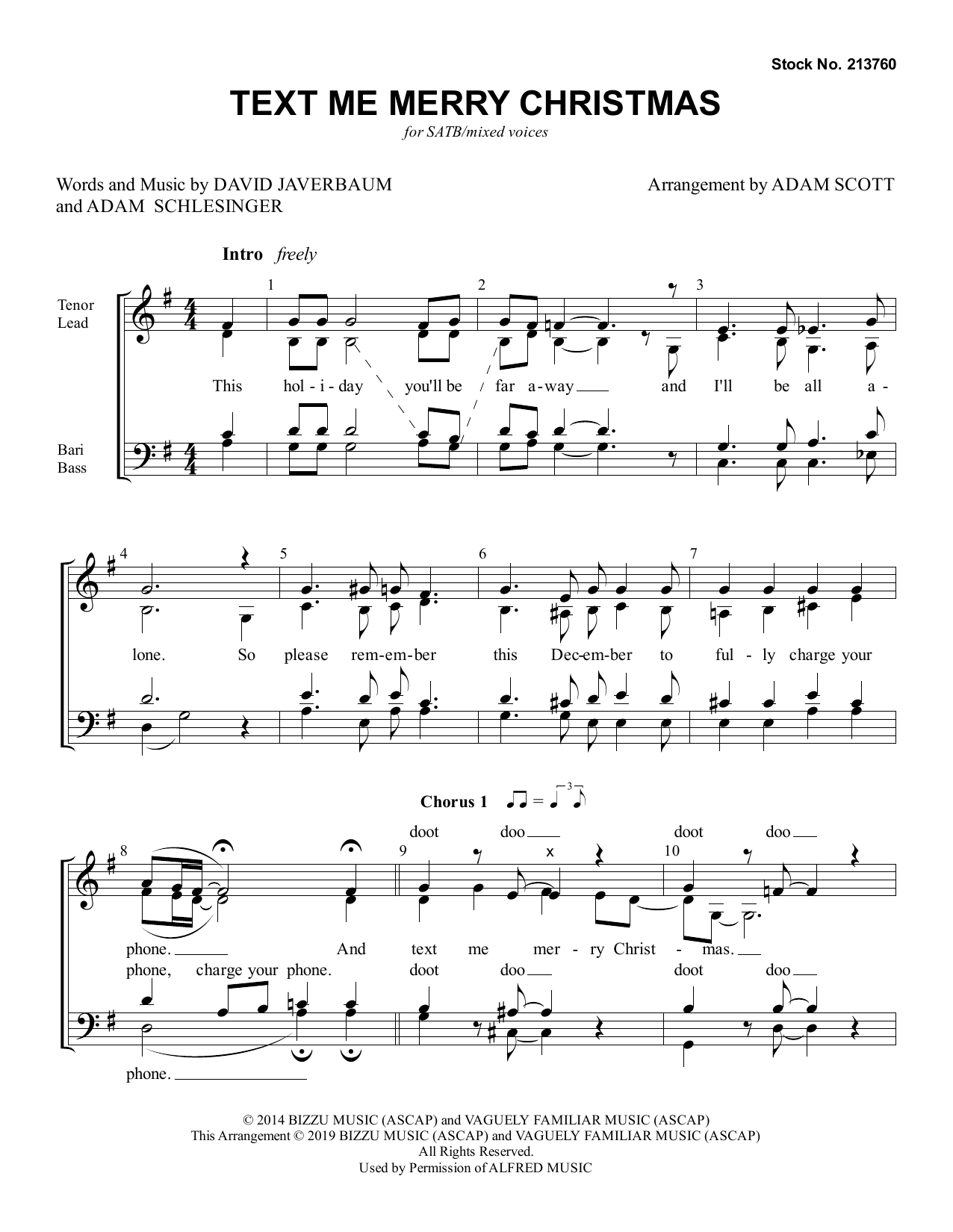 Straight No Chaser feat. Kristen Bell Text Me Merry Christmas (arr. Adam Scott) sheet music notes and chords arranged for SATB Choir