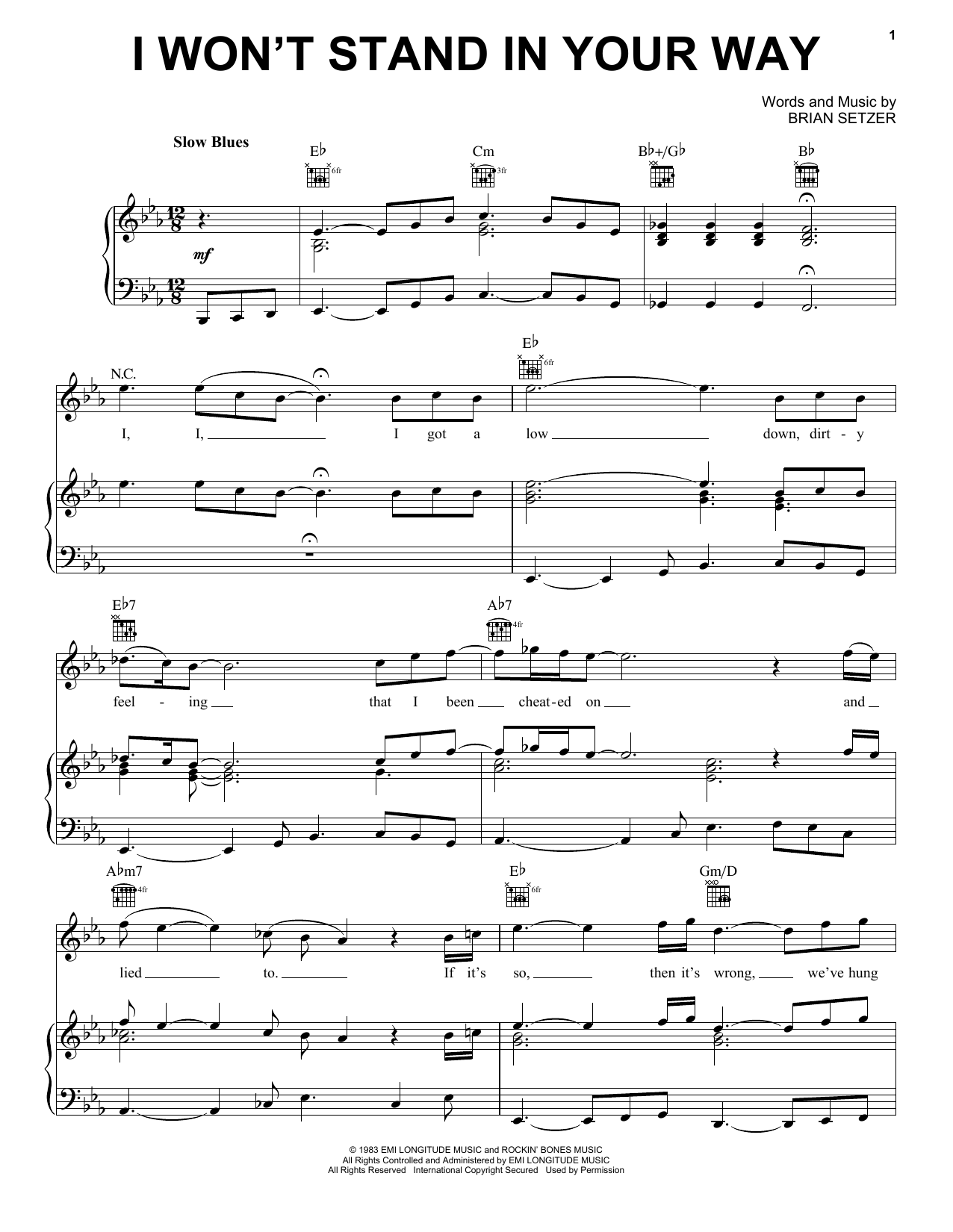 Stray Cats I Won't Stand In Your Way sheet music notes and chords. Download Printable PDF.