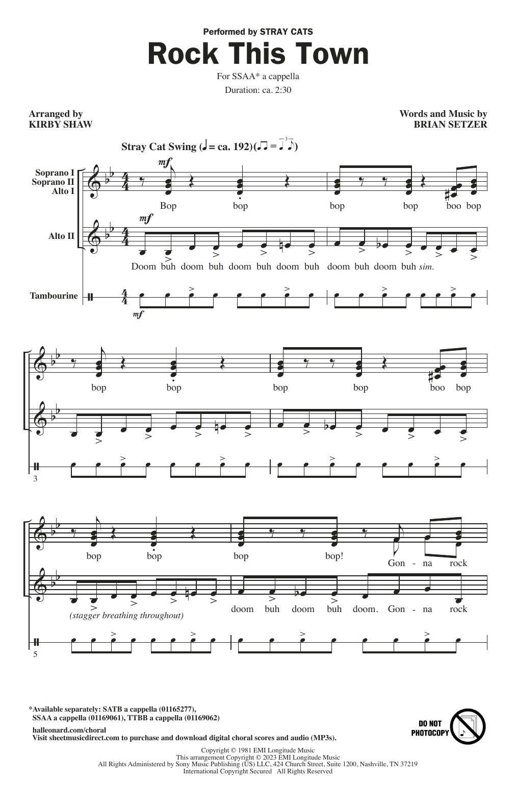 Stray Cats Rock This Town (arr. Kirby Shaw) sheet music notes and chords arranged for SSAA Choir