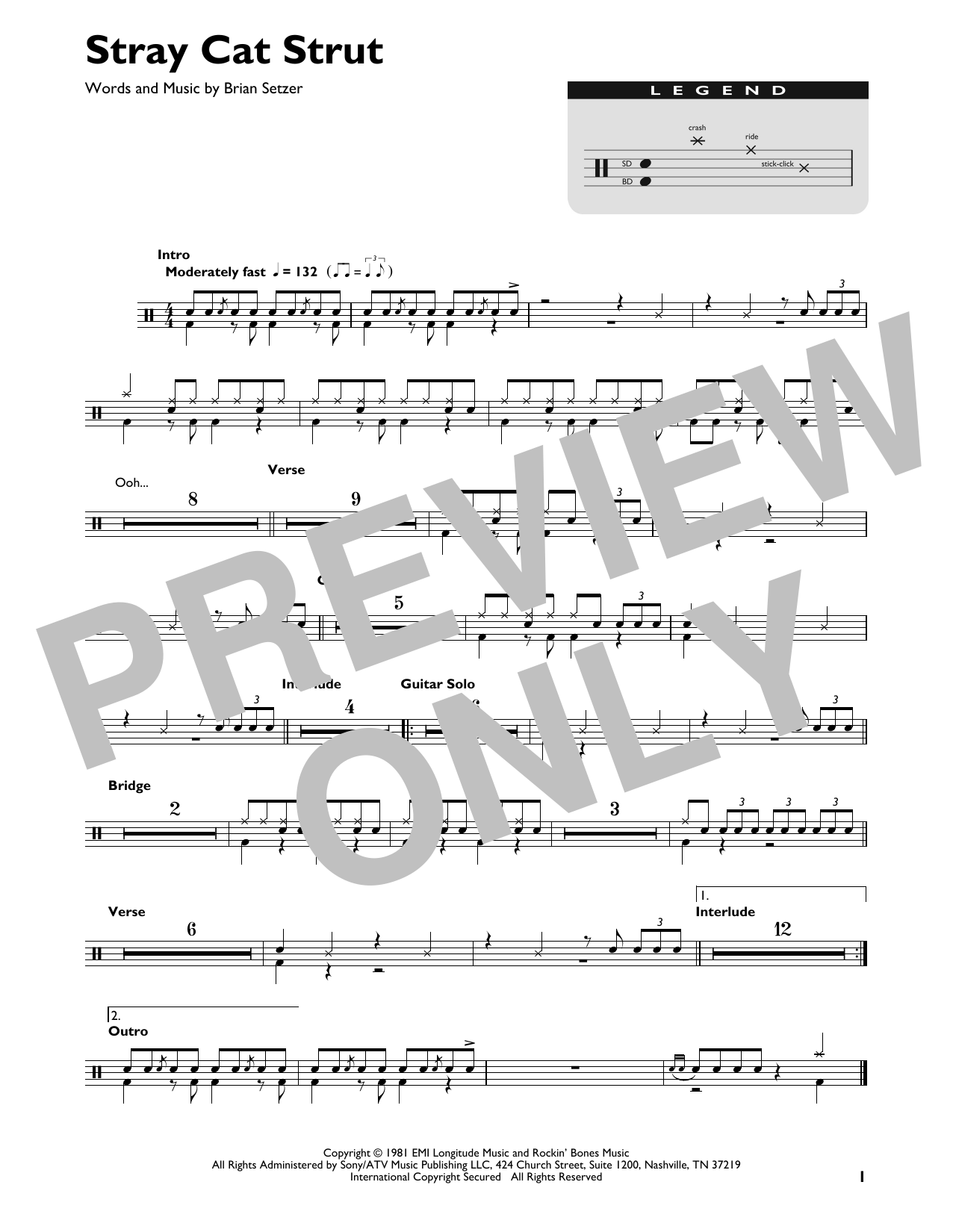 Stray Cats Stray Cat Strut sheet music notes and chords arranged for Piano, Vocal & Guitar Chords (Right-Hand Melody)