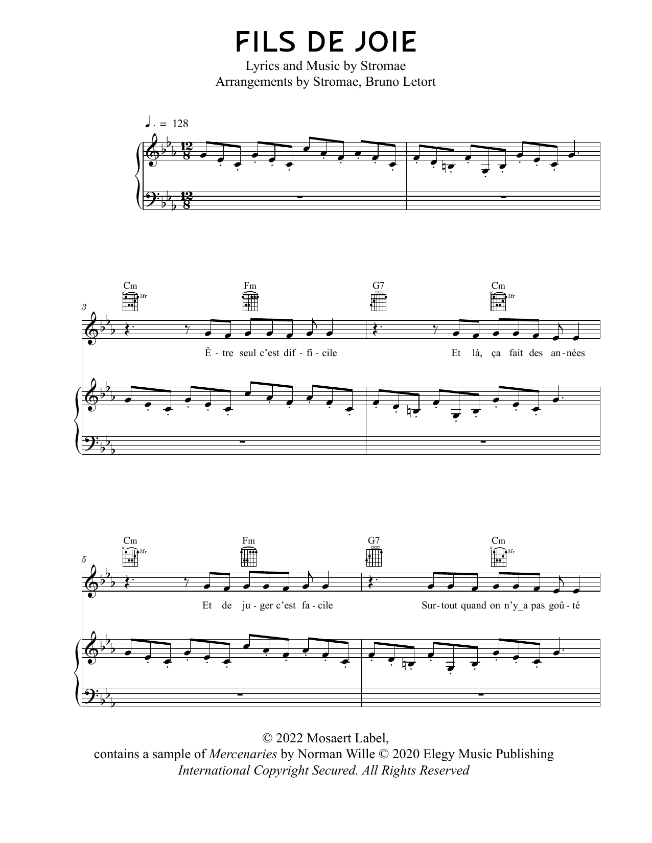 Stromae Fils De Joie sheet music notes and chords. Download Printable PDF.