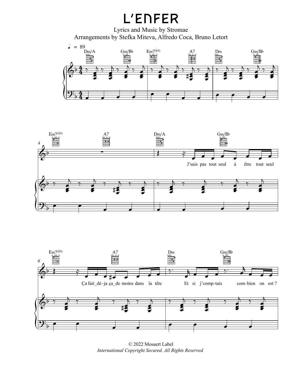 Stromae L'Enfer sheet music notes and chords. Download Printable PDF.