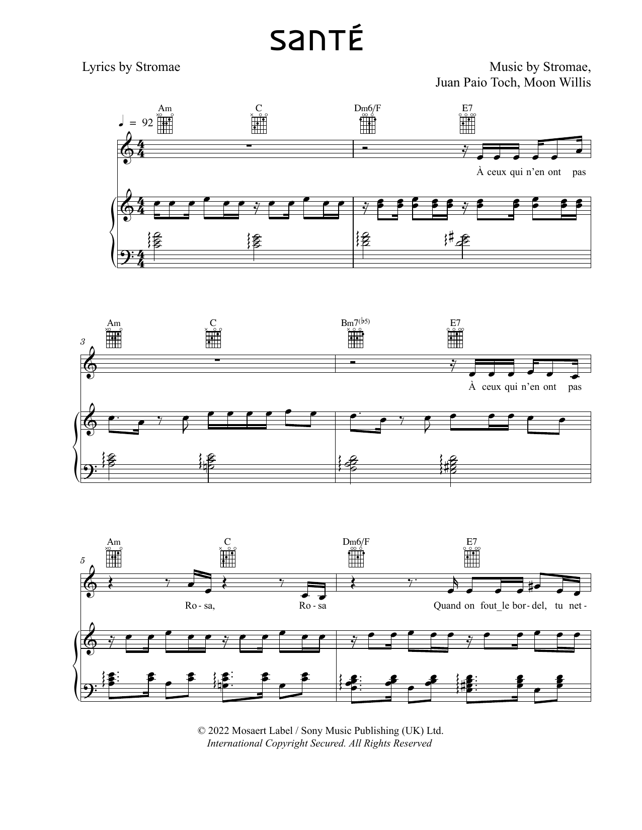 Stromae Santé sheet music notes and chords. Download Printable PDF.