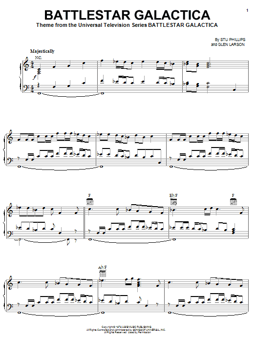 Stu Phillips Battlestar Galactica sheet music notes and chords. Download Printable PDF.