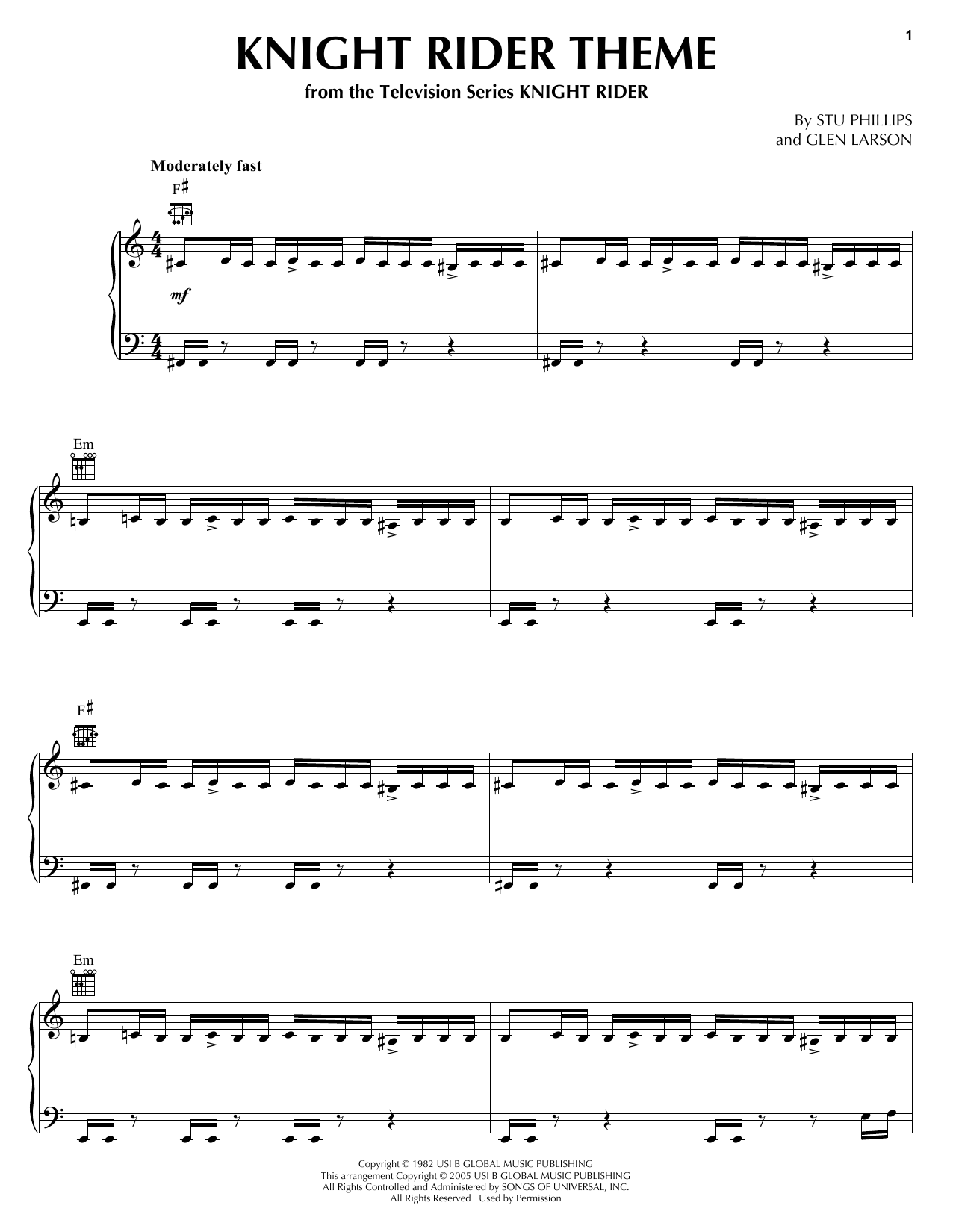 Learn to play Stu Phillips Knight Rider Theme sheet music for Piano Solo in minutes. Price: 7.8900$ Stu Phillips Knight Rider Theme sheet music notes and chords arranged for Piano Solo