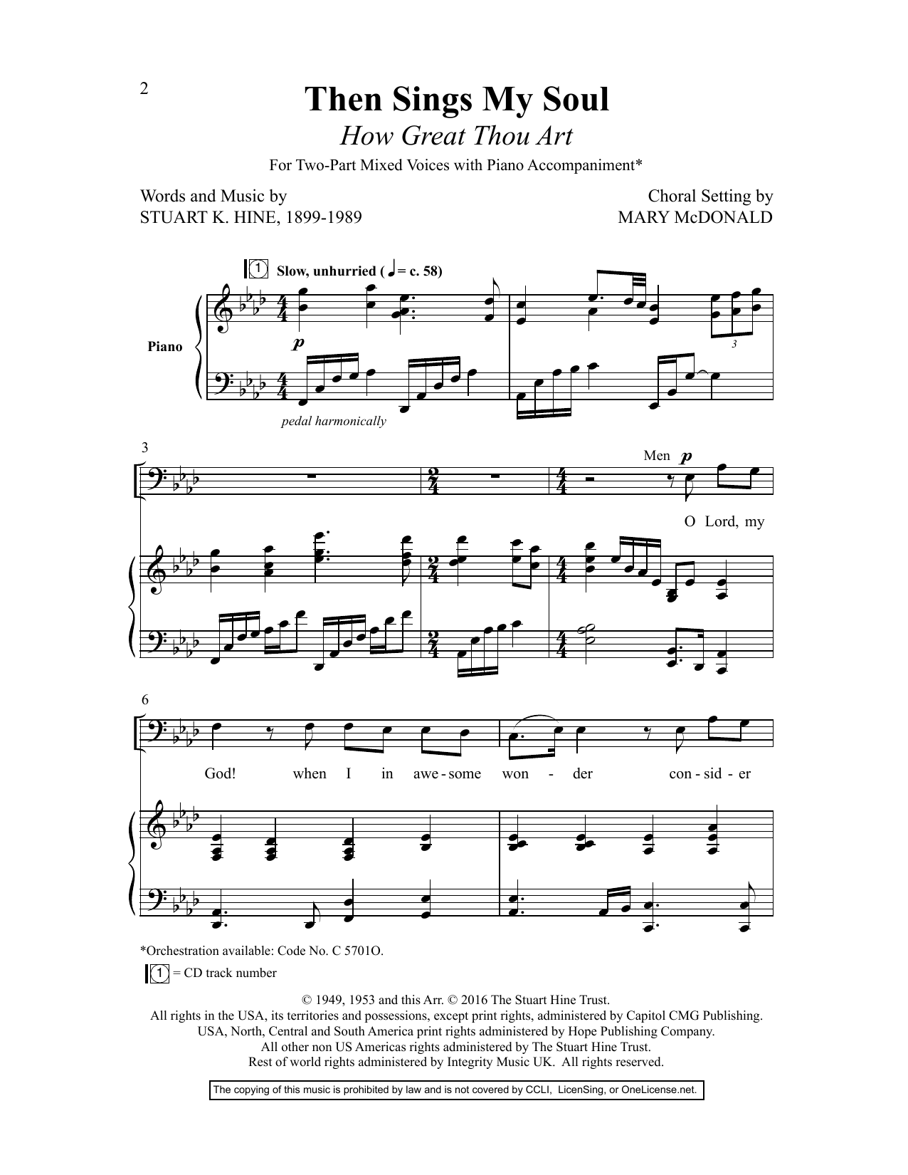 Stuart K. Hine Then Sings My Soul (How Great Thou Art) (arr. Mary McDonald) sheet music notes and chords arranged for 2-Part Choir