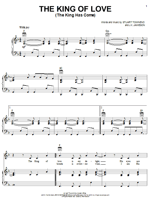 Stuart Townend The King Of Love (The King Has Come) sheet music notes and chords. Download Printable PDF.