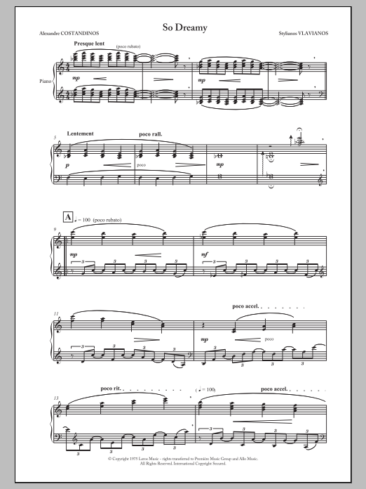 Stylianos Vlavianos So Dreamy sheet music notes and chords arranged for Piano & Vocal