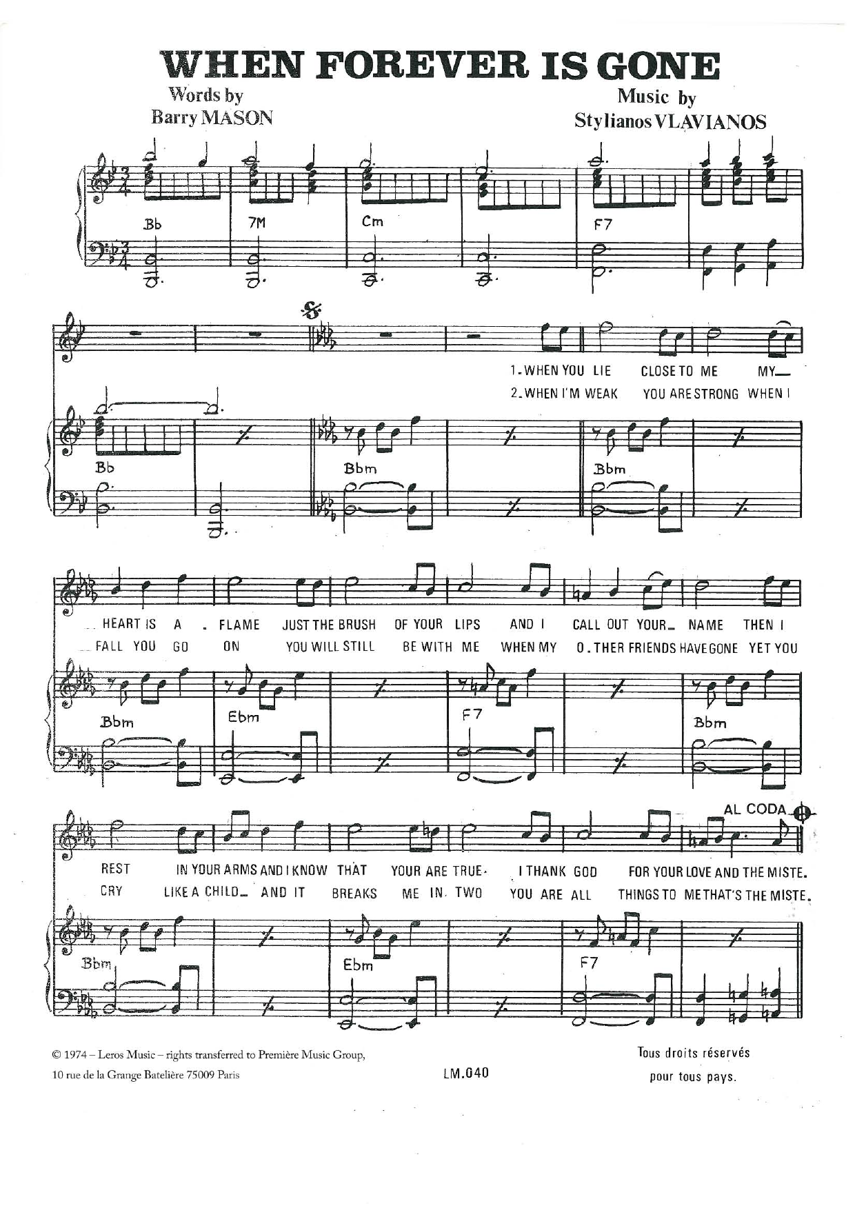 Learn to play Stylianos Vlavianos When Forever Has Gone sheet music for Piano & Vocal in minutes. Price: 7.8900$ Stylianos Vlavianos When Forever Has Gone sheet music notes and chords arranged for Piano & Vocal
