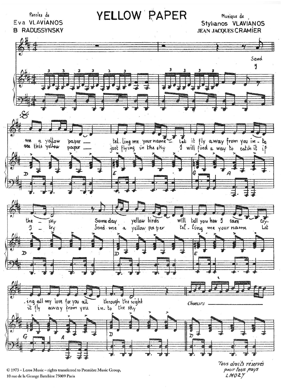 Learn to play Stylianos Vlavianos Yellow Paper sheet music for Piano & Vocal in minutes. Price: 7.8900$ Stylianos Vlavianos Yellow Paper sheet music notes and chords arranged for Piano & Vocal