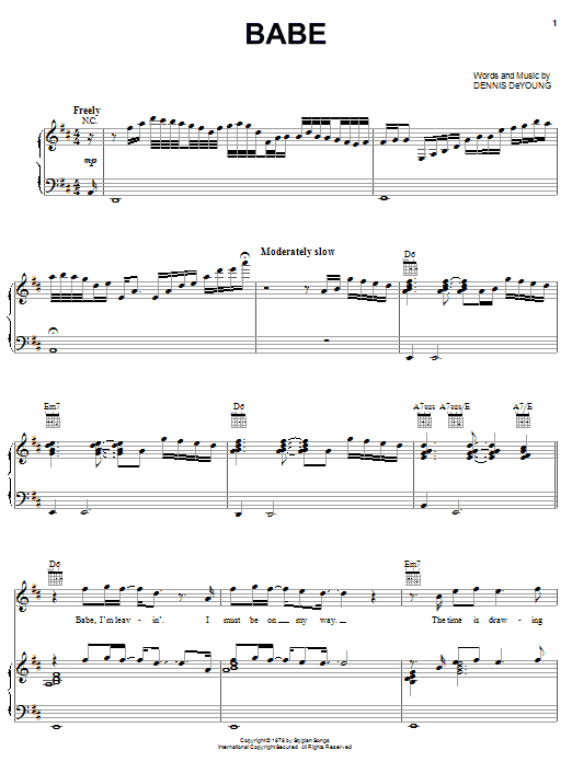 Styx Babe sheet music notes and chords. Download Printable PDF.