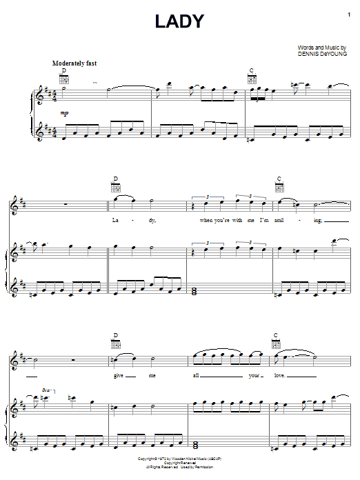 Styx Lady sheet music notes and chords. Download Printable PDF.