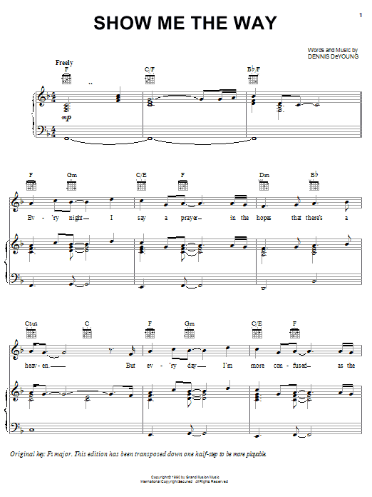 Styx Show Me The Way sheet music notes and chords. Download Printable PDF.