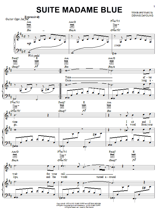 Styx Suite Madame Blue sheet music notes and chords. Download Printable PDF.