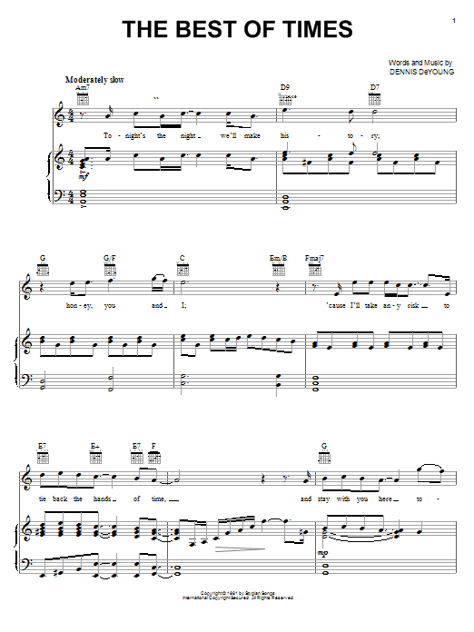 Styx The Best Of Times sheet music notes and chords. Download Printable PDF.