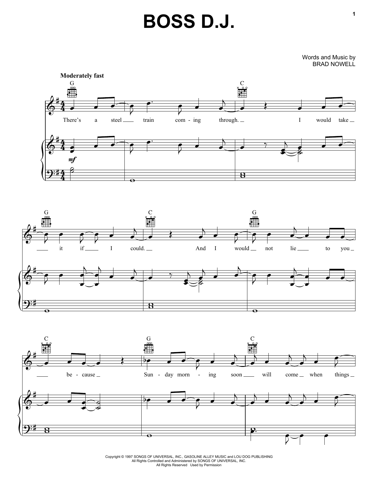 Sublime Boss D.J. sheet music notes and chords arranged for Piano, Vocal & Guitar Chords (Right-Hand Melody)