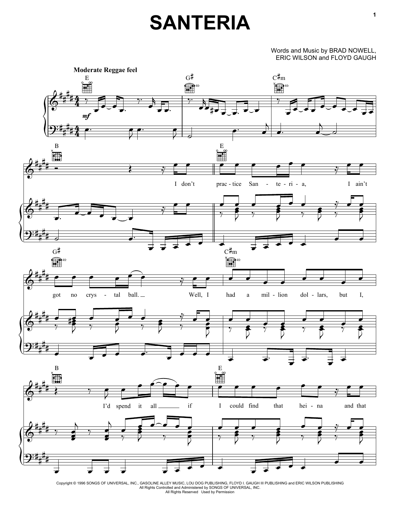 Sublime Santeria sheet music notes and chords. Download Printable PDF.