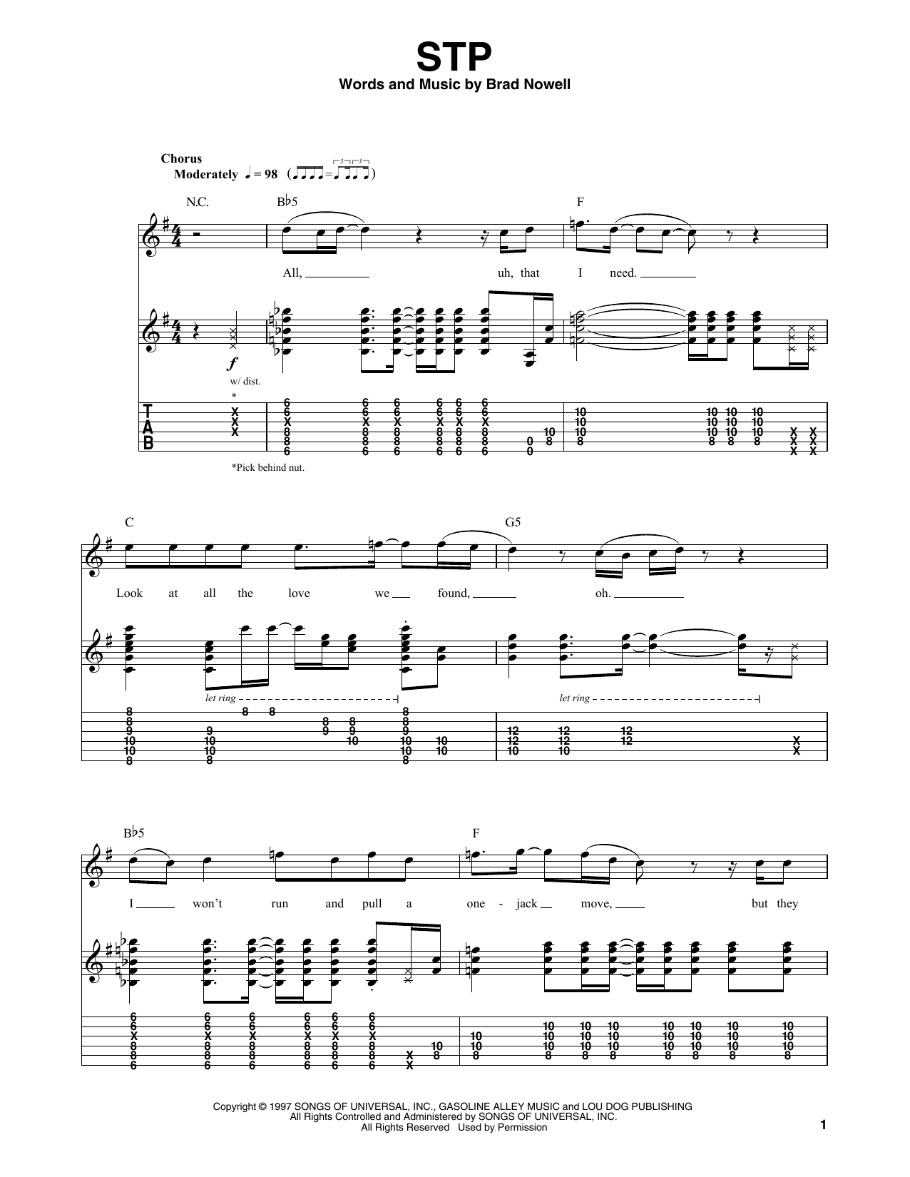 Sublime STP sheet music notes and chords. Download Printable PDF.