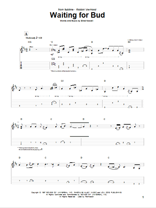 Learn to play Sublime Waiting For Bud sheet music for Guitar Tab in minutes. Price: 7.8900$ Sublime Waiting For Bud sheet music notes and chords arranged for Guitar Tab