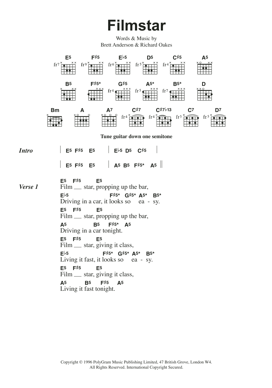 Suede Film Star sheet music notes and chords. Download Printable PDF.