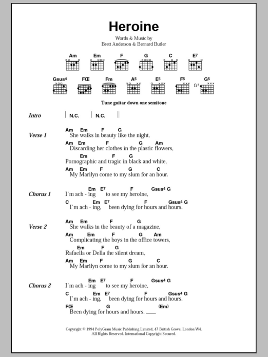 Suede Heroine sheet music notes and chords. Download Printable PDF.