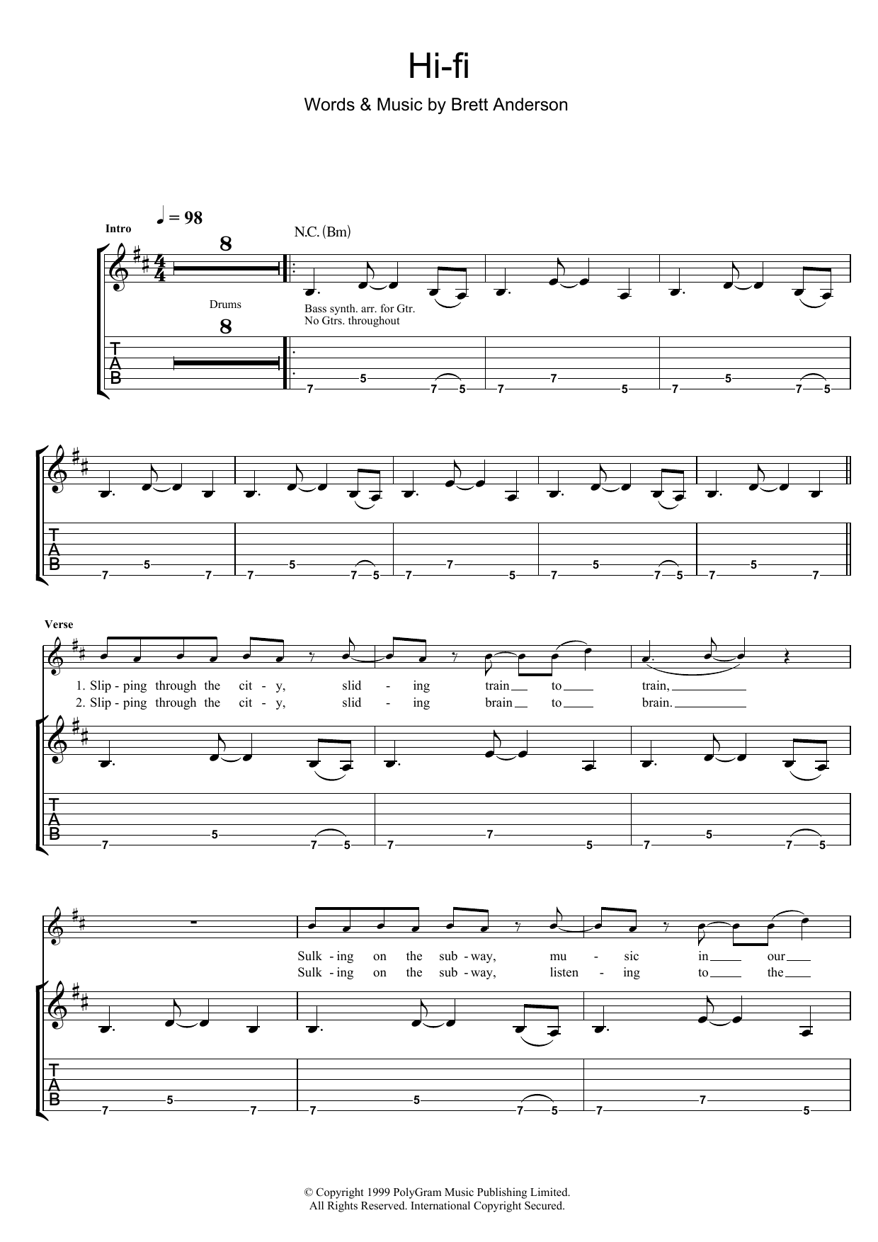 Learn to play Suede Hi-Fi sheet music for Guitar Tab in minutes. Price: 7.8900$ Suede Hi-Fi sheet music notes and chords arranged for Guitar Tab