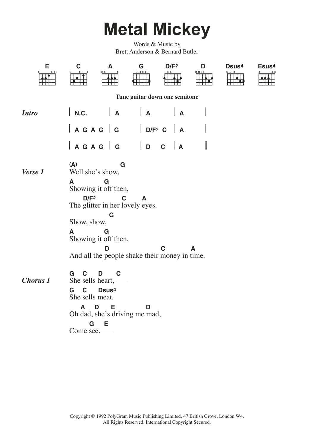 Learn to play Suede Metal Mickey sheet music for Guitar Chords/Lyrics in minutes. Price: 4.4900$ Suede Metal Mickey sheet music notes and chords arranged for Guitar Chords/Lyrics