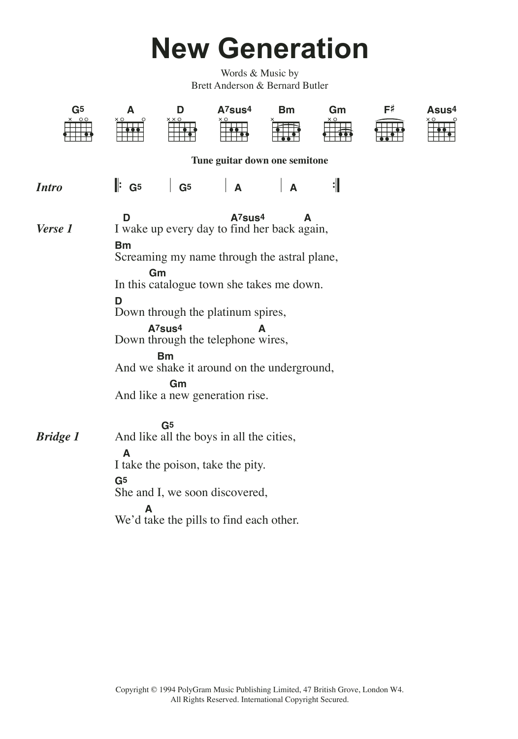 Suede New Generation sheet music notes and chords. Download Printable PDF.