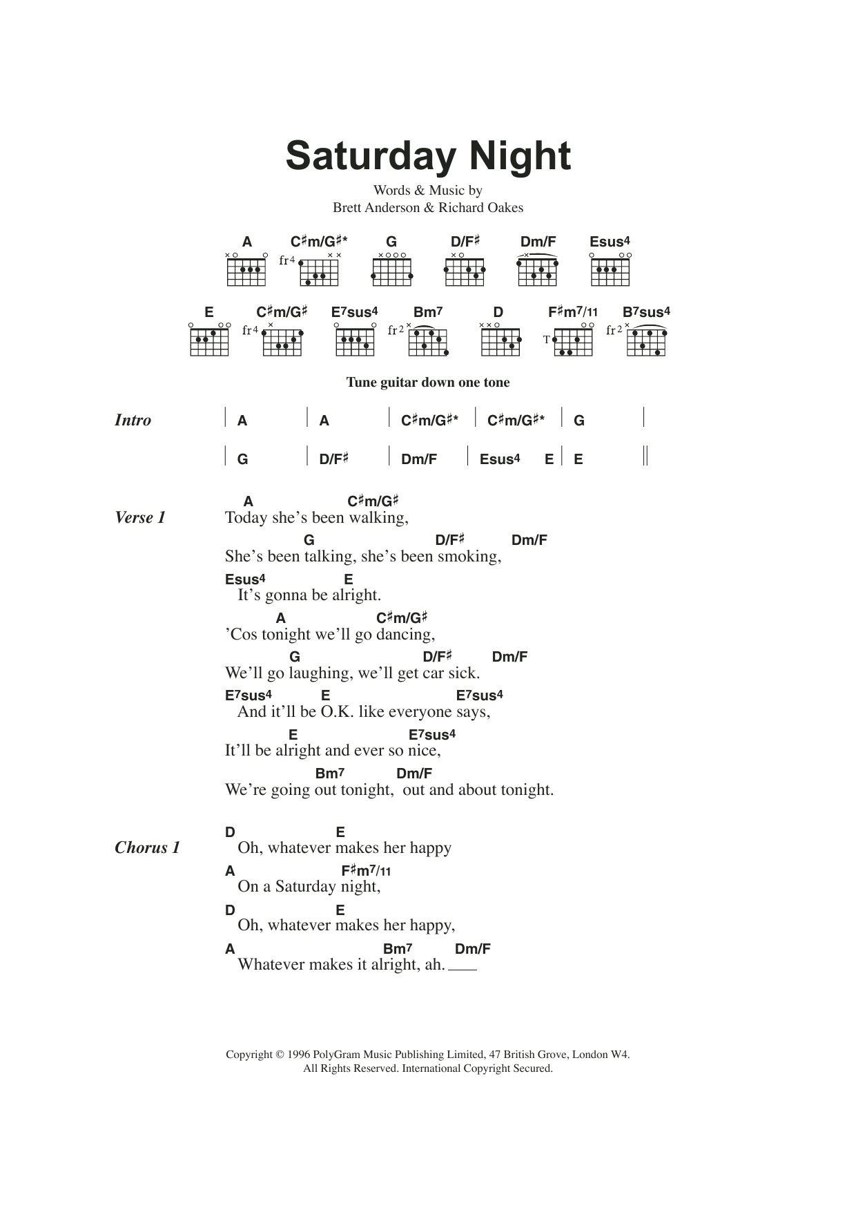 Suede Saturday Night sheet music notes and chords. Download Printable PDF.