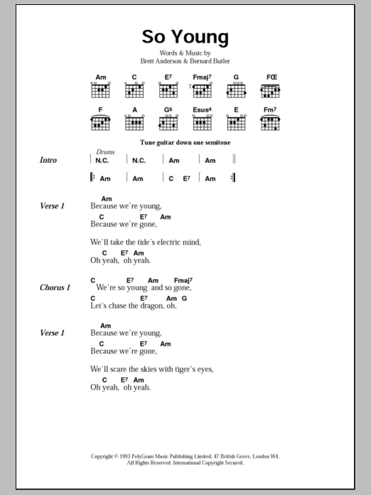 Suede So Young sheet music notes and chords. Download Printable PDF.