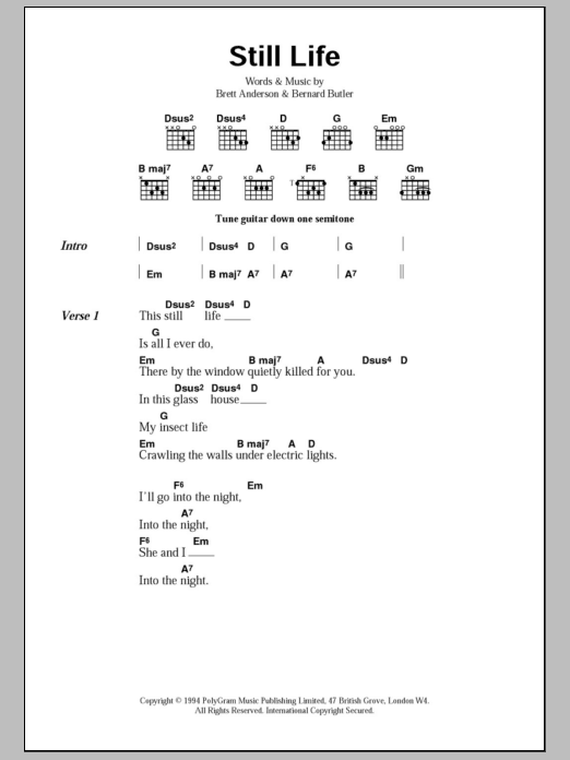 Suede Still Life sheet music notes and chords. Download Printable PDF.