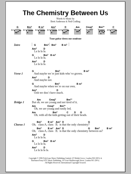 Suede The Chemistry Between Us sheet music notes and chords. Download Printable PDF.