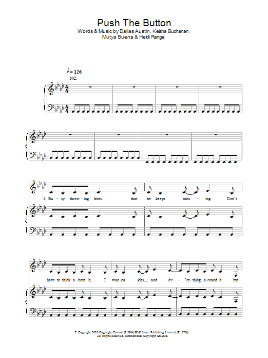 Sugababes Push The Button sheet music notes and chords. Download Printable PDF.