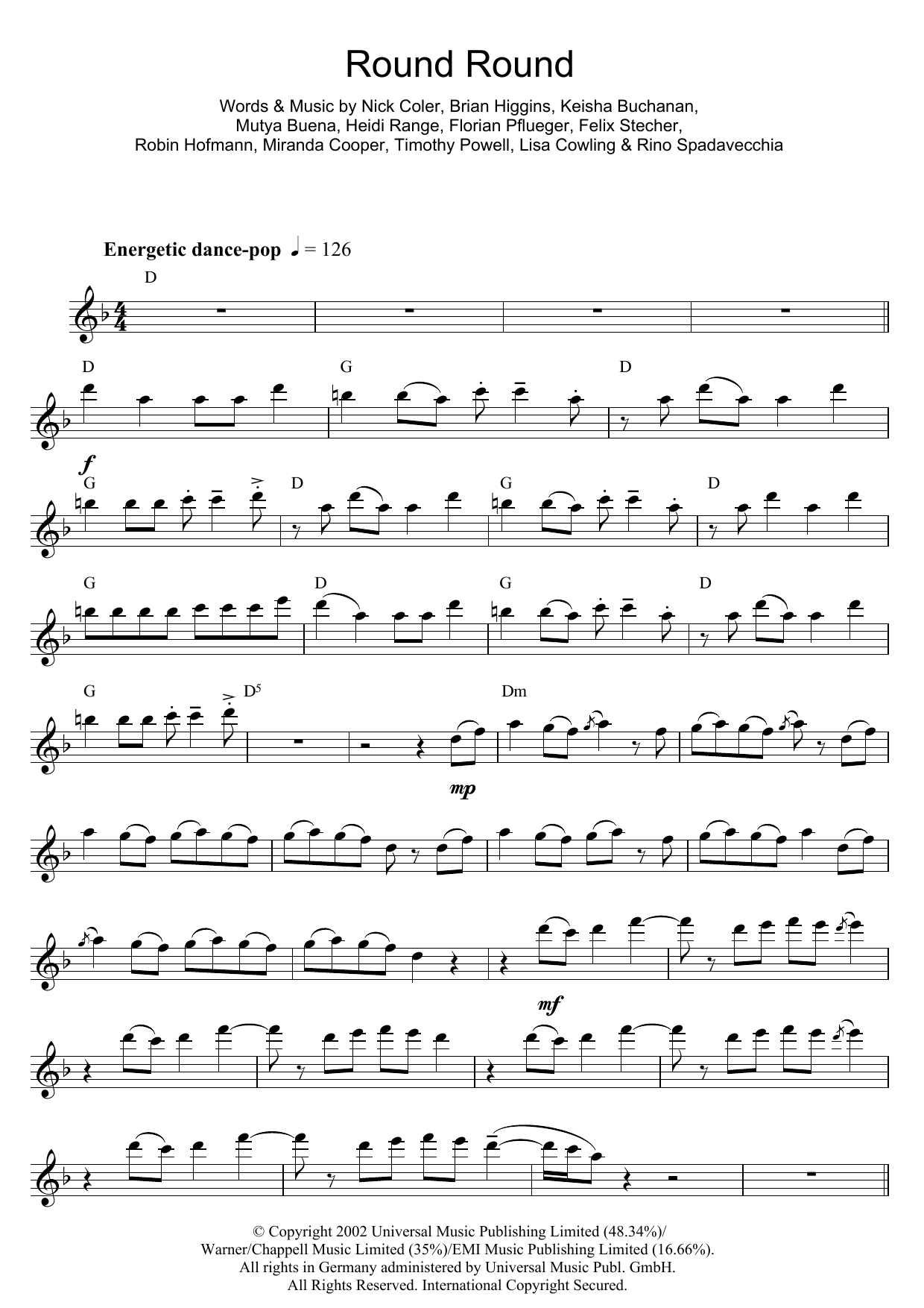 Sugababes Round Round sheet music notes and chords. Download Printable PDF.